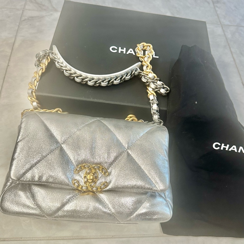 Chanel 19 Silver Medium Flap Bag